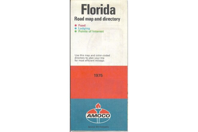 1975 AMOCO Road Map FLORIDA Tampa Miami Tallahassee Quaker State Motor Oil
