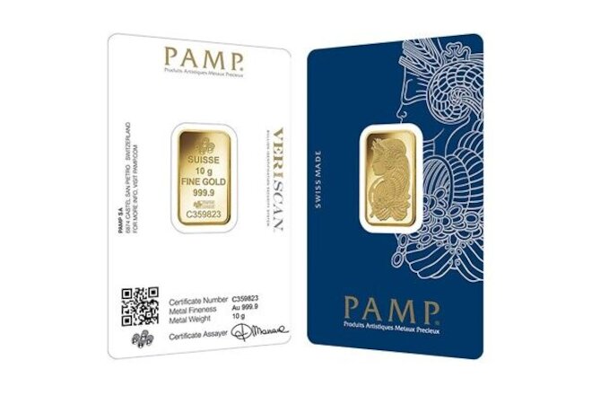10 gram Gold Bar PAMP Suisse Lady Fortuna Veriscan .9999 Fine (In Assay)