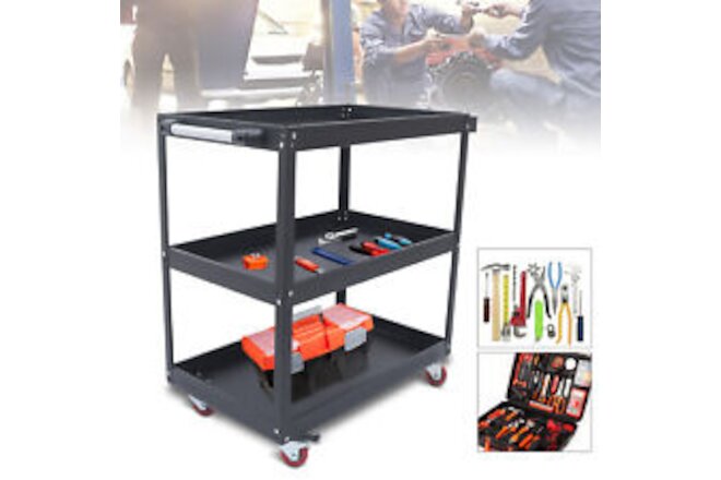 3-Tier Rolling Utility Tool Cart Service Organizer Storage Trolley Heavy Duty US