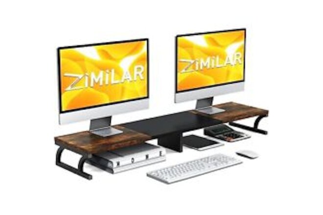 Dual Monitor Stand Riser, Large Monitor Stand for Desk, Wood Monitor Riser