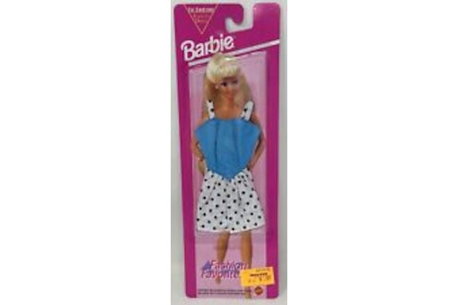 Vintage 1993 Mattel Barbie Favorite Fashions Black White Polka Dot Blue Dress