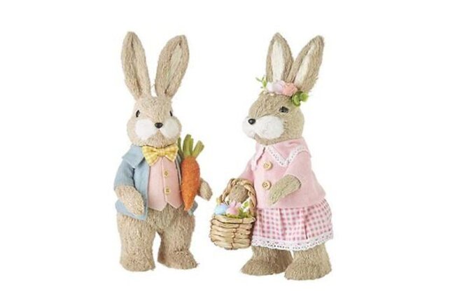 Sisal Easter Bunny Couple Figurines