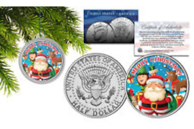 MERRY CHRISTMAS XMAS Santa JFK Kennedy Half Dollar U.S. Coin in Ornament Capsule