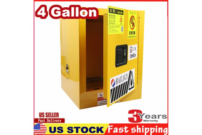 Industrial Flammable Liquid Yellow Safety Storage Cabinet 4 Gallon Manual Tool