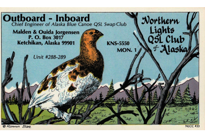 QSL Radio card  'Northern Lights QSL Club of Alaska' c1980
