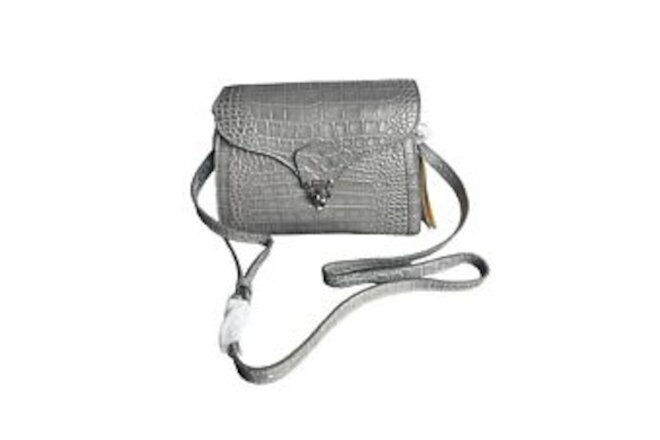 Patricia Nash Ashmore Leather Satchel Crossbody Handbag Gray Croc NEW