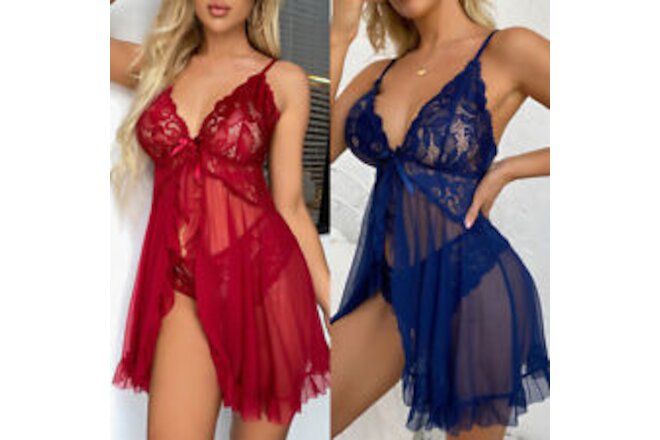 Women Sexy Lingerie Lace Dress Set Teddy Babydoll Sleepwear Underwear Nightgown