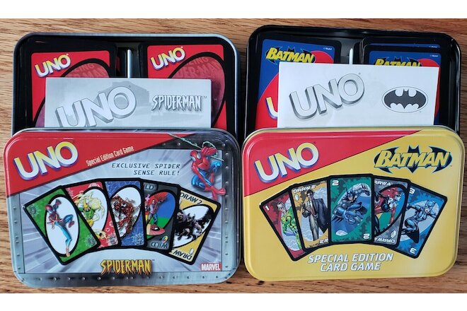 LOT of 2 UNO Games -- BATMAN / SPIDERMAN  VG Condition  Quick & Free Shipping!