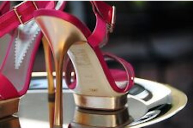 New Emporio Armani  Women  PINK/GOLD  Sandals Shoes /heels size EU39.1/2 -8.5US