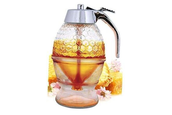 Honey Dispenser No Drip Glass - Maple Syrup Dispenser Glass - Beautiful Honey