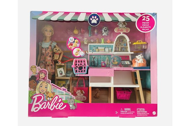 Barbie Doll Pet Boutique and Play Set 25 PCS  New By Mattel Dog Cat Hamster 2022