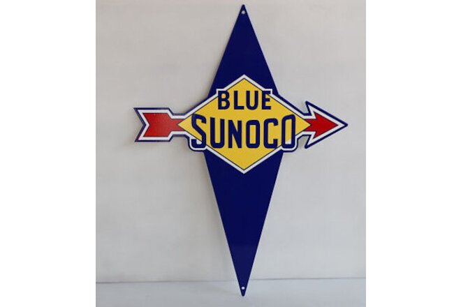 BLUE SUNOCO ARROW Diamond Diecut Gas Pump Sign oil  modern retro