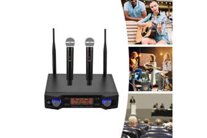 2 Channel UHF Pro Audio Wireless Microphone System 2 Handheld Metal Dynamic Mic