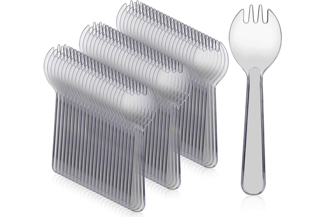 Small Disposable Spork 100PCS Individually Wrapped Forks Mini Spoons Plastic Spo