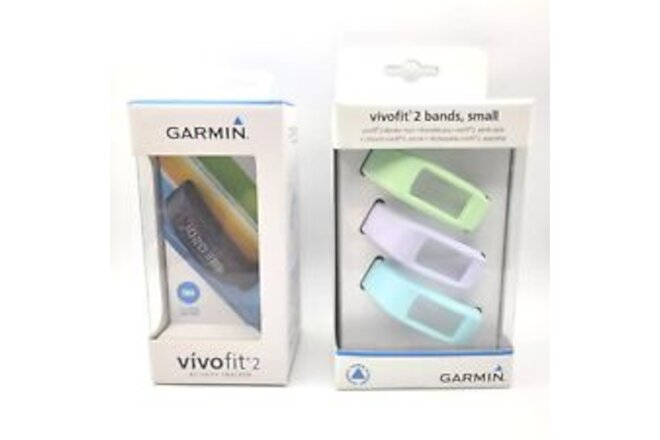Garmin Vivofit 2 Activity Tracker Black & 3 Small Pastel Bands, New in Box