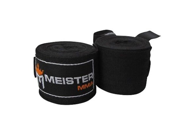 MEISTER BLACK 180" MMA HAND WRAPS - Mexican Elastic Cotton Boxing Wrist New PAIR