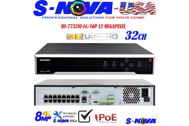 Hikvision 12MP 32CH NVR 16CH PoE Ports H.265+ 4x SATA DS-7732NI-I4/16P