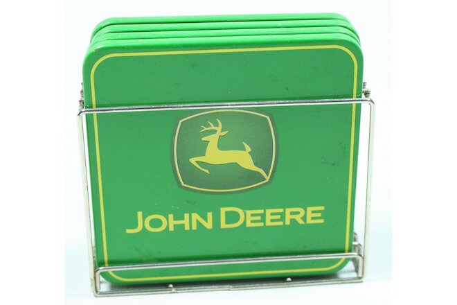 John Deere Four Piece Corrugated Cork Coaster Set With Metal Placement Holder