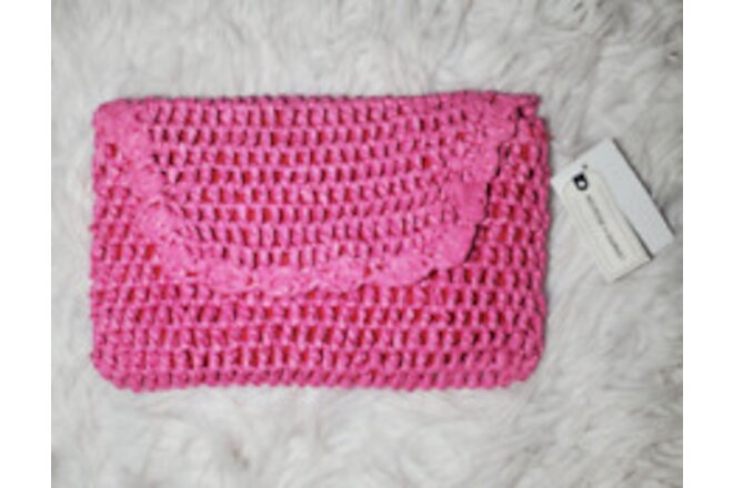 Melrose and Market Bag Lacey Straw Clutch Pink Shock NEW NWT N88