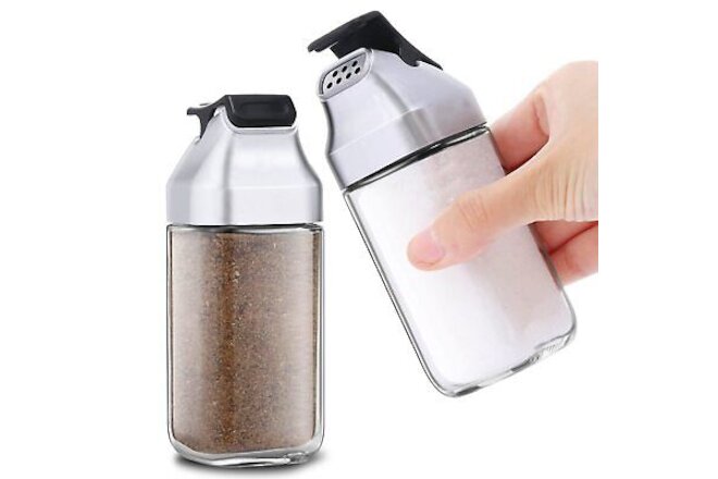 Glass Salt and Pepper Shakers Set - Moisture Proof Salt Shaker with Plastic L...