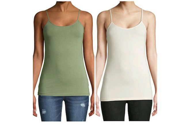 Time and Tru Women's Adjustable Strap Cami size 3XL Green and Cream Lot of 2 New