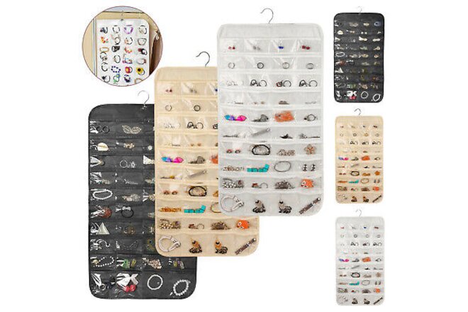 Jewelry Hanging Storage Organizer 80/32 Pockets Holder Earring Display Pouch Bag