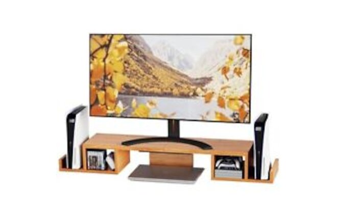 Dual Monitor Stand Riser with Side Divider Storage, 43.6" Wood Extra