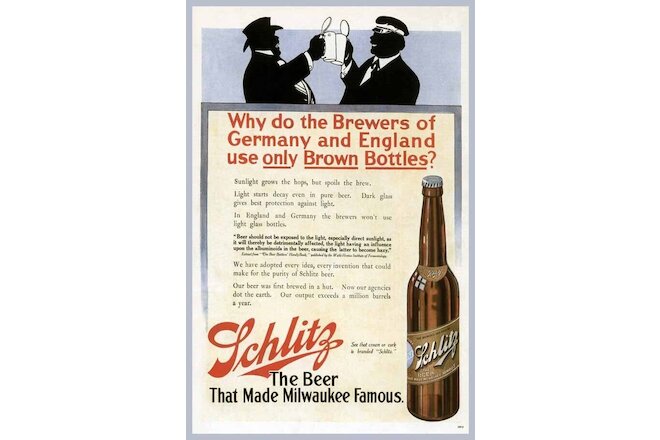 1913 SCHLITZ BEER BOTTLE BAR BREWERY MILWAUKEE DRINKING PUB ADVERT POSTER 319341