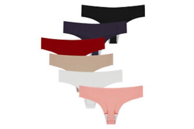 6 Pack Womens Sexy Seamless Thongs G-string Panties Hipster Ice Silk Underwear