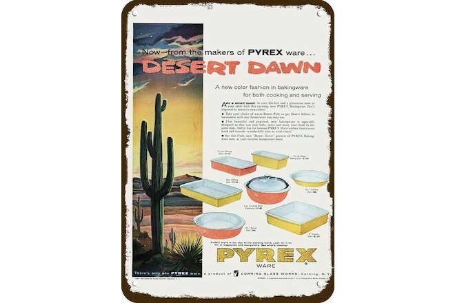 1955 CORNING PYREX Desert Dawn Vintage-Look-Edge *DECORATIVE REPLICA METAL SIGN*
