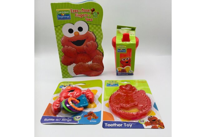 Elmo Sesame Street Beginning Baby Unisex Girl Boy Gift Set Cup Book Teeth Rattle