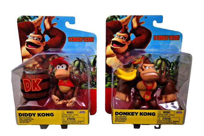 Donkey Kong with Bananas + Diddy Kong  with Barrel 4" Nintendo Jakks Pacific