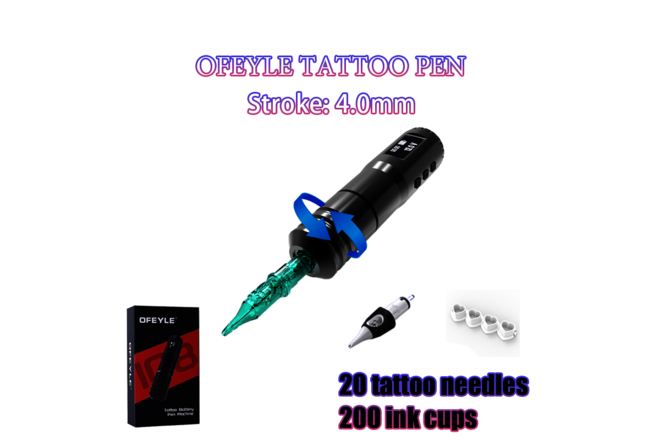 YILONG wireless tattoo machine 4.0MM 12V 1000RPM 20 needles 200 ink cups