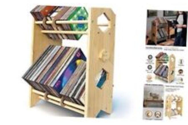 Vinyl Record Storage,2 Tier Wood Stackable Record Holder for Albums,160-200 Lp