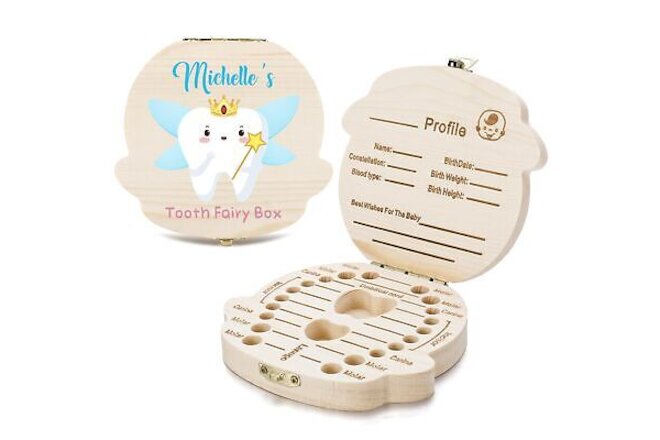 Personalized Tooth Fairy Box, Custom Name Cartoon Tooth Fairy Box, Solid Wood...