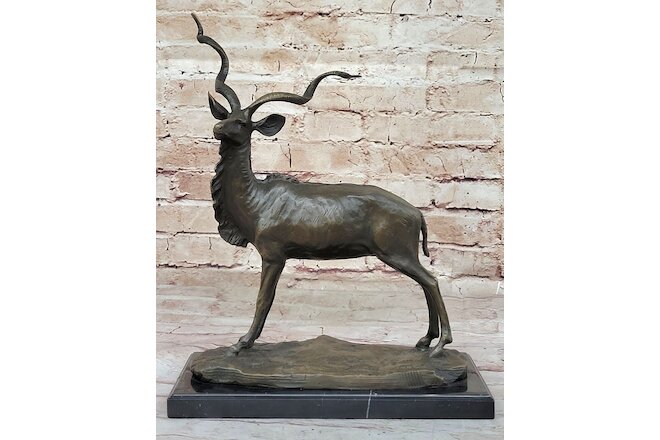 Bronze Sculpture Gazelle Hand Made Masterpiece Detailed Marble Base Figure Sale