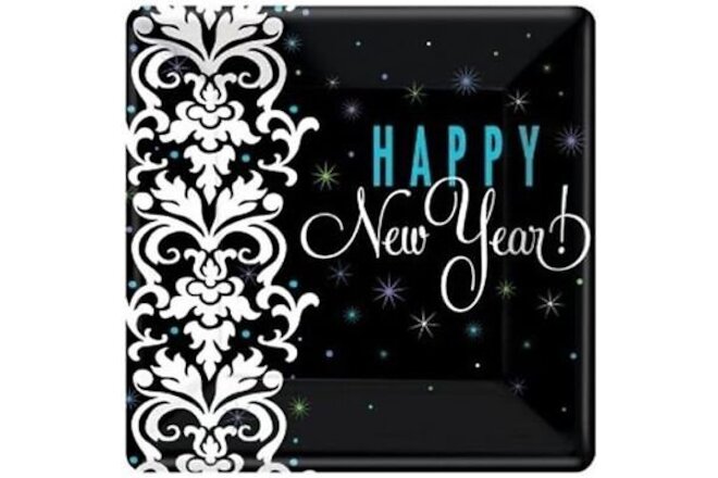 Elegant New Year's Eve Holiday Black Cocktail Party 10" Square Banquet Plates