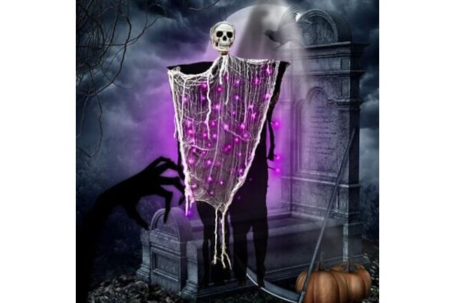 Halloween Hanging Skeleton Ghost Decorations with Spooky Purple Ghost Purple