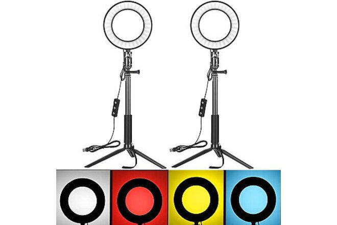 Neewer 2 Pack 6 inch Ring Light Video Lighting Kit with Tripod & Color Filter