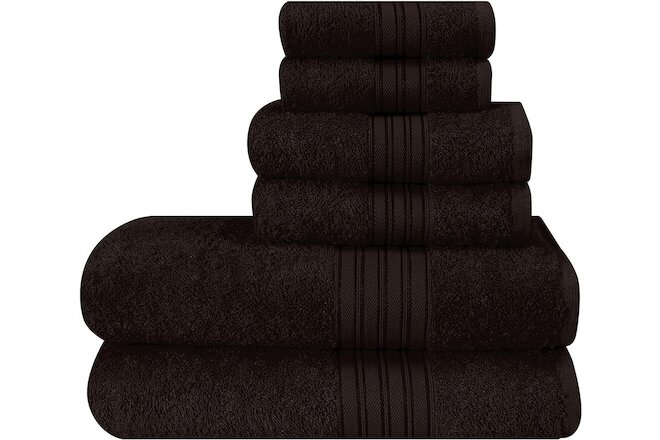 6 Pack Cotton Towel Set, Contains 2 Bath Towels 28x55 inch, 2 Hand Towels 16x24