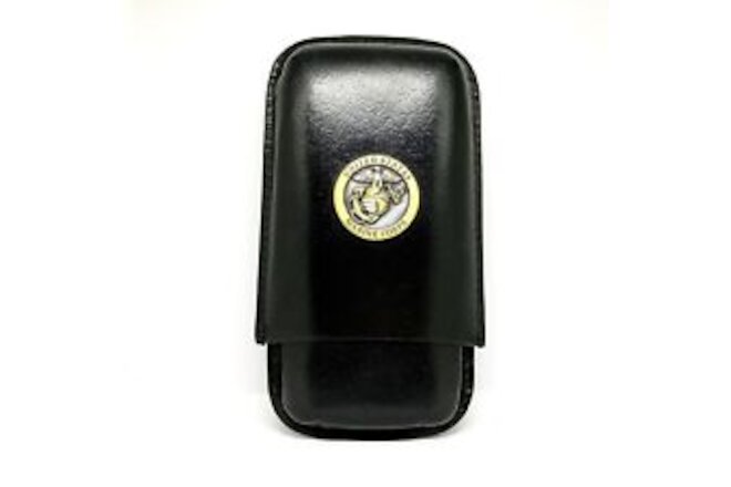 Genuine Leather US Marines Cigar Case 3-Finger with 3 Cigar Holders - Pocket-...