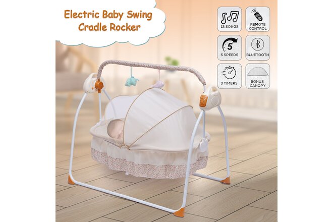 Electric Swing Baby Cradle to Sleep Musical Rocking Chair Bouncer Crib Motion