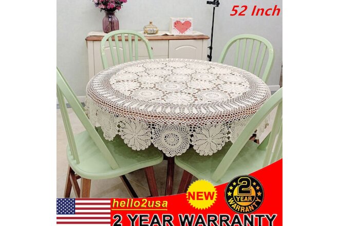 52'' Vintage Round Hand Crochet Tablecloth Hollow-out Lace Floral Table Cloth
