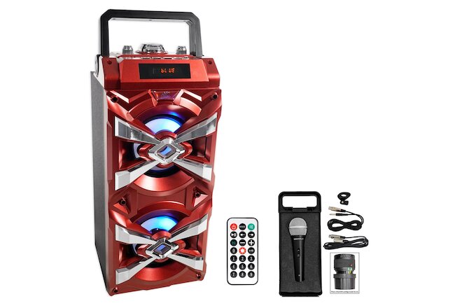 NYC Acoustics X-Tower Bluetooth Karaoke Machine System w/LED's+Microphone+Remote