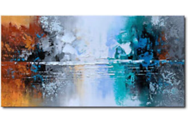 Hand Painted Oil Painting on Canvas Lake Landscape Wall Art Modern Abstract Home