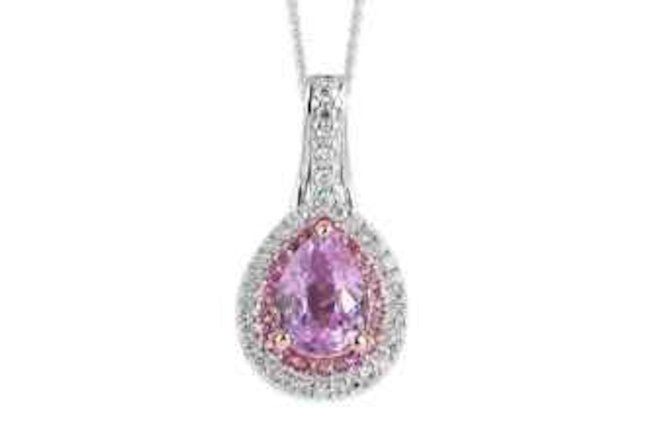 925 Silver AAA Natural Kunzite Pink Sapphire Pendant Necklace Size 20" Ct 1.8