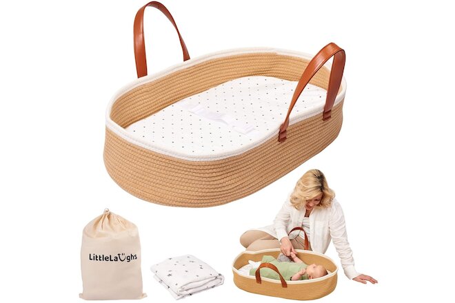 NEW -Baby Infant Moses Basket Woven With Handles Bed Bassinet Carrier with Liner