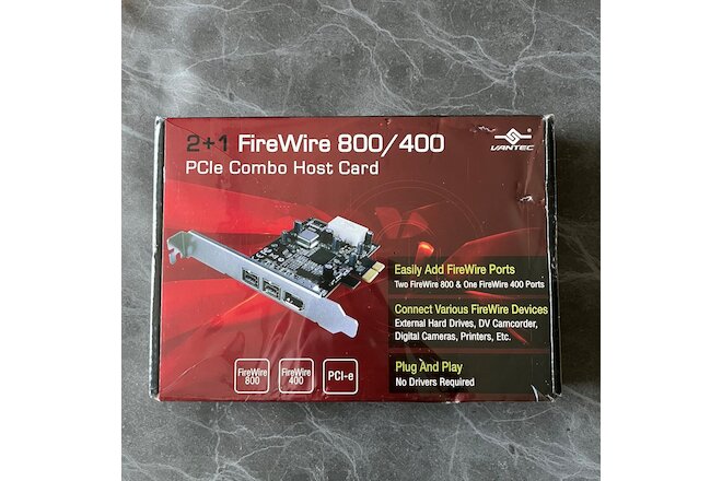 Vantec 2+1 FireWire 800/400 PCIe Combo Host Card UGT-FW210 Fire Wire Ports
