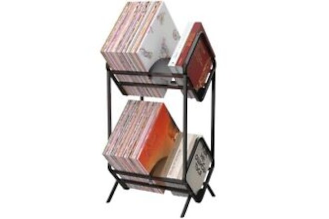 Vinyl Record Storage Rack, 2-Tier Record Holder 180-200 LP Storage Shelf Curv...