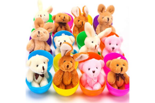 12 Pack Prefilled Easter Eggs with Stuffed Animals,3.15" Plastic Easter Eggs ...